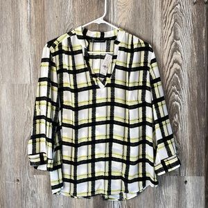 NY&C black and yellow plaid blouse with buttons down the back, L